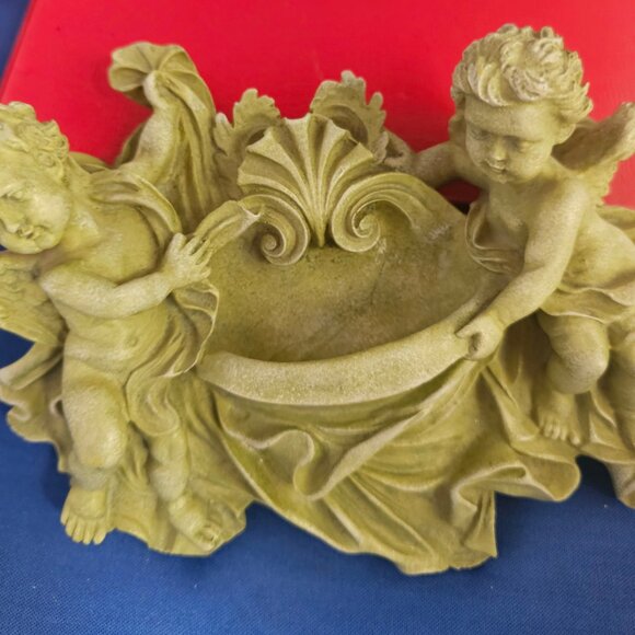 Vintage Cherub Angel Holy Water Font Wall Pocket Terracotta - Picture 4 of 6